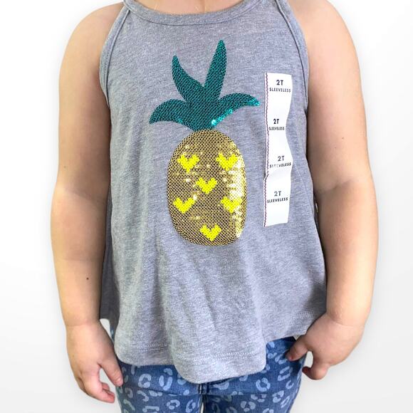 CAT AND JACK Gray Yellow Sequin Pineapple Sleeveless Tank Top - Picture 1 of 6